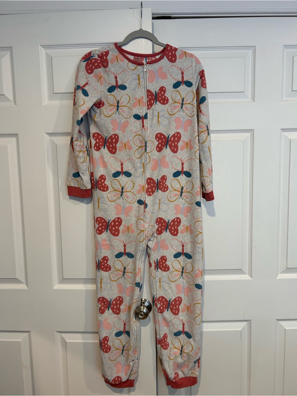 Carter's Butterfly & Floral Zip-Front Fleece Pajamas - Coral Trim